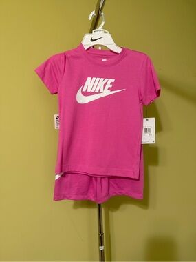 Nike Girls' Hot Pink Tee and Shorts Set with White Logo